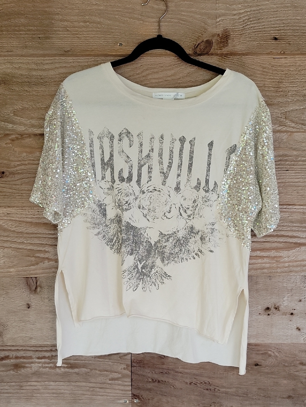 Altar'd State Size XS Nashville Cream Embellished Cotton Tee
